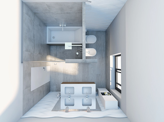 Progettazione appartamento, bagno visto dall'alto, architetto online StudioExnovo Roma