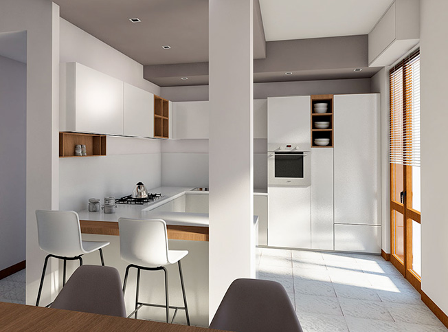 Zona giorno cucina appartamento, architetto online StudioExnovo Roma