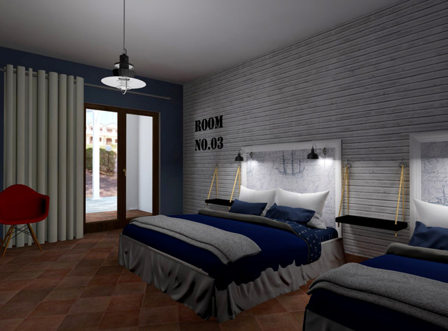 Progetto stanza quadrupla hotel, Architetto online StudioExnovo Roma