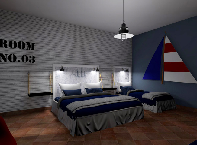 Progetto stanza tripla hotel, Architetto online StudioExnovo Roma