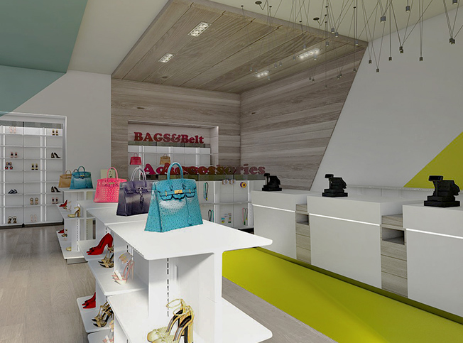 Allestimento negozio calzature, esposizione borse, architetto online StudioExnovo Roma