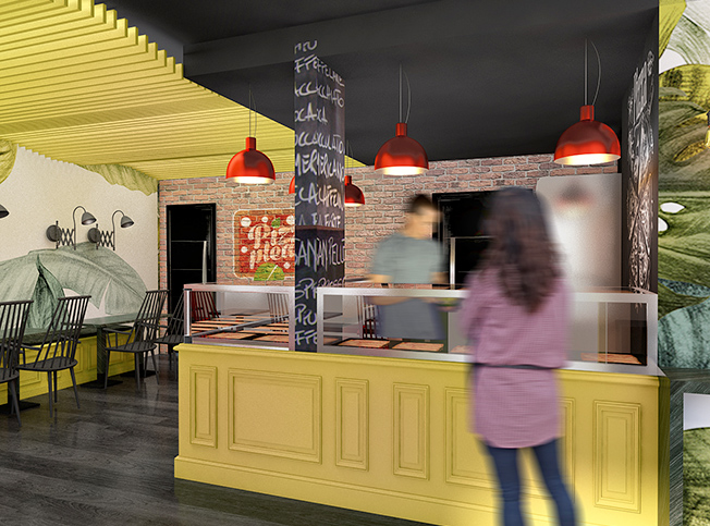 Restyling pizzeria, bancone, architetto online StudioExnovo Roma