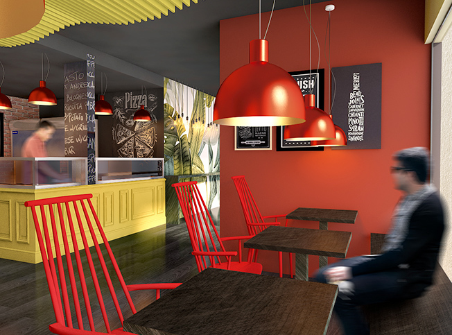 Restyling pizzeria, tavoli consumazione, architetto online StudioExnovo Roma