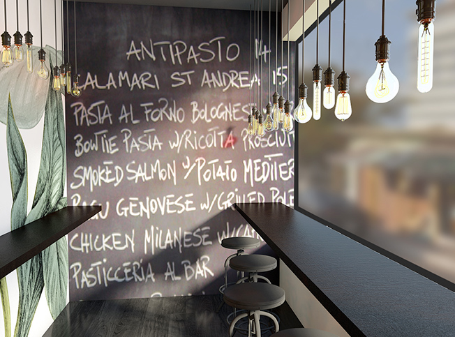 Restyling pizzeria, vetrina, architetto online StudioExnovo Roma