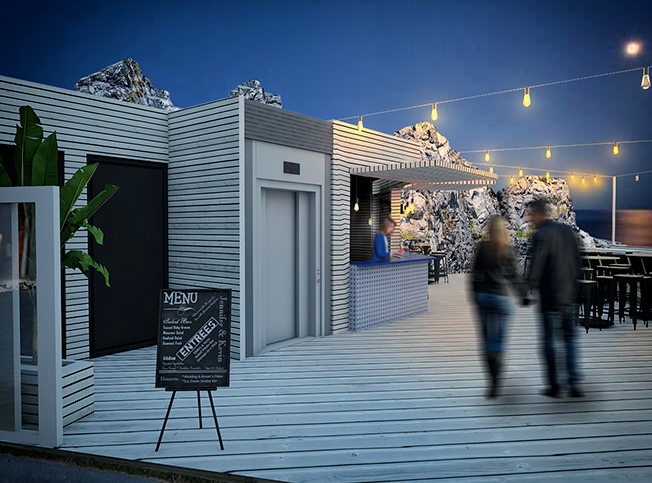 Progetto stabilimento balneare, entrata chiosco ristorante, architetto online StudioExnovo Roma