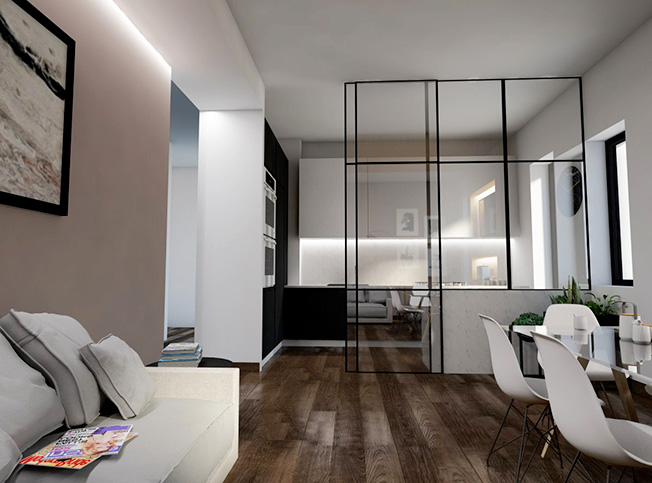 Zona giorno appartamento, architetto online StudioExnovo Roma