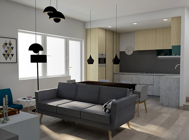 Zona living appartamento diviso dall'architetto online StudioExnovo Roma