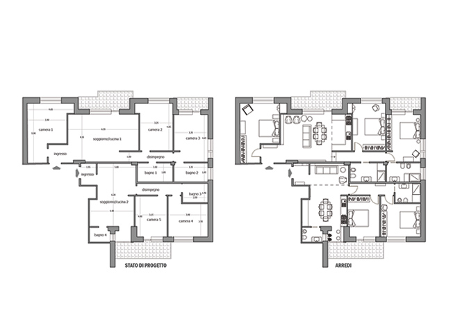 Planimetria arredata, appartamento diviso dall'architetto online StudioExnovo Roma