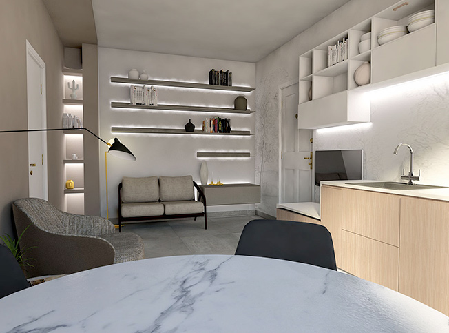 open space moderno zona giorno, architetto online StudioExnovo Roma