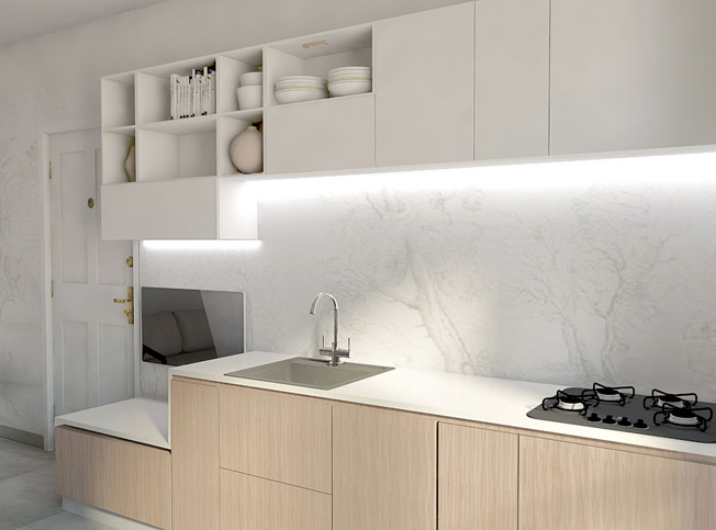 open space moderno cucina, architetto online StudioExnovo Roma