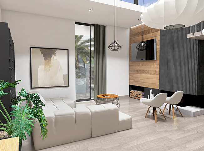 Progettazione villa, zona living, architetto online StudioExnovo Roma